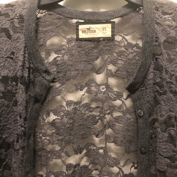Hollister Gray Lace 3/4 Sleeves Sheer Cardigan XS - Picture 2 of 3